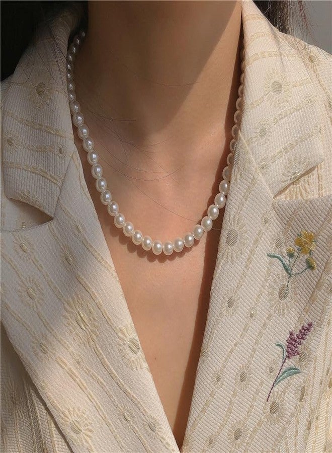 POYAMUSE Classic Pearl Necklace for Women - White Pearl Necklace, Elegant Jewelry - Pearl Strands, Pearl Jewelry for Women - 8mm - Image 2
